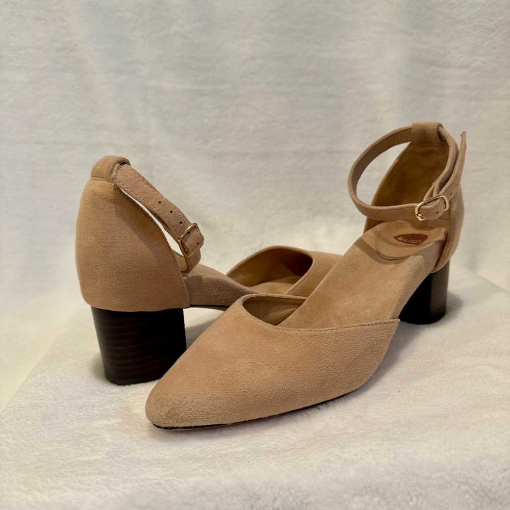 Bared Footwear Suede Tan D'Orsay style heels NWOT!